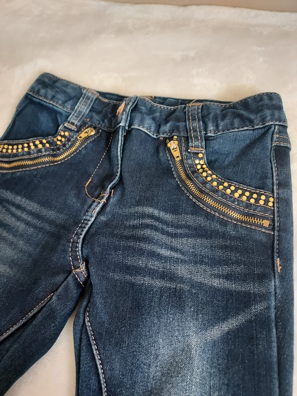 Girls' Dark Wash Size 6X-7 Thick Sparkle Bling Embellished Stretch Skinny Jeans